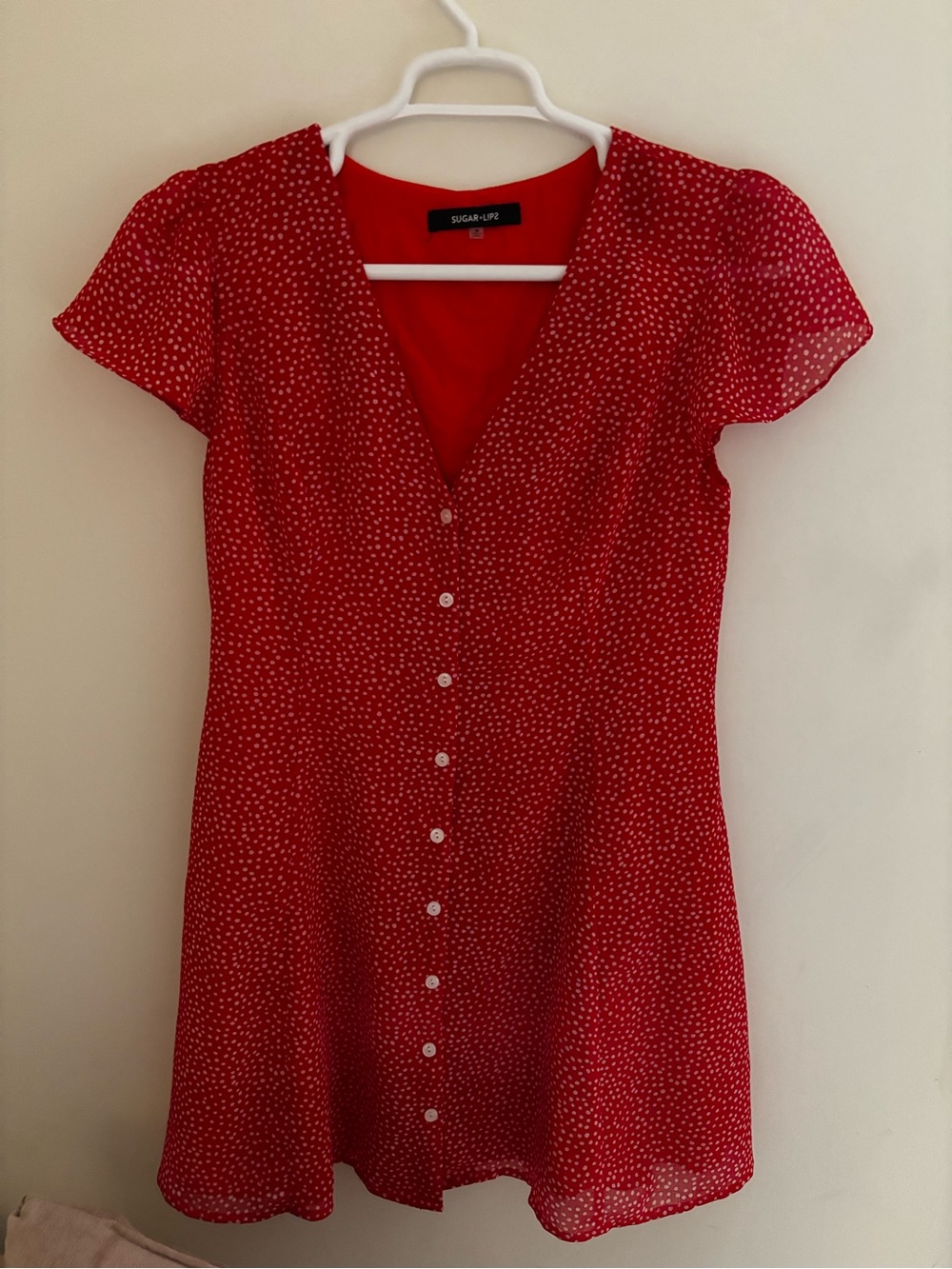 Sugar Red Polka Dot Button-Down Mini Dress